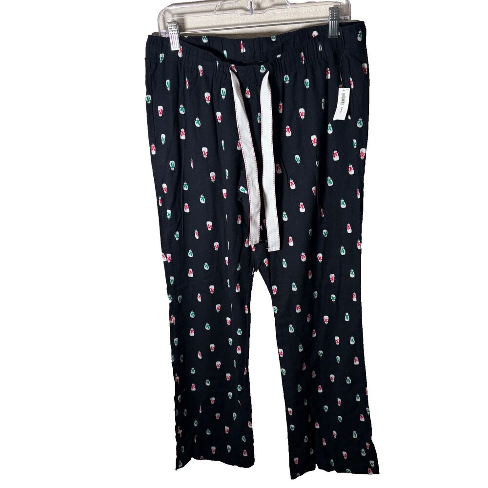 Old Navy Pajama Pants Adult Medium Black Snowman Printed Christmas Holiday NWT